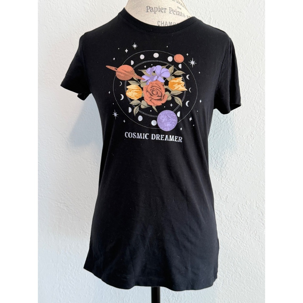 Aeropostale Cosmic Dreamer Graphic T-Shirt Black Floral Planets Large 230147
